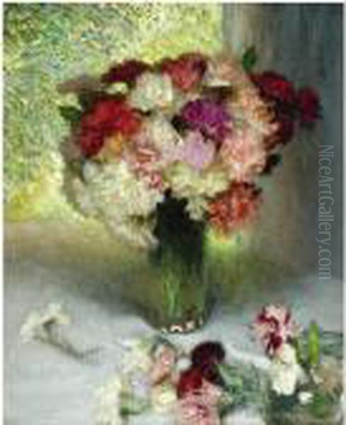 Carnations And Pinks Oil Painting by George Clausen