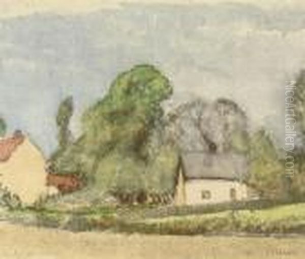 The Little White Cottage Oil Painting by George Clausen