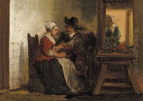 A peasantwoman with a visitor in an interior Oil Painting by Herman Frederik Carel ten Kate