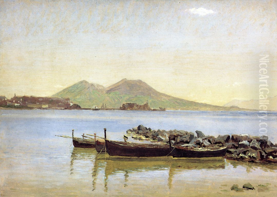 The Bay of Naples with Vesuvius in the Background Oil Painting by Christen Kobke
