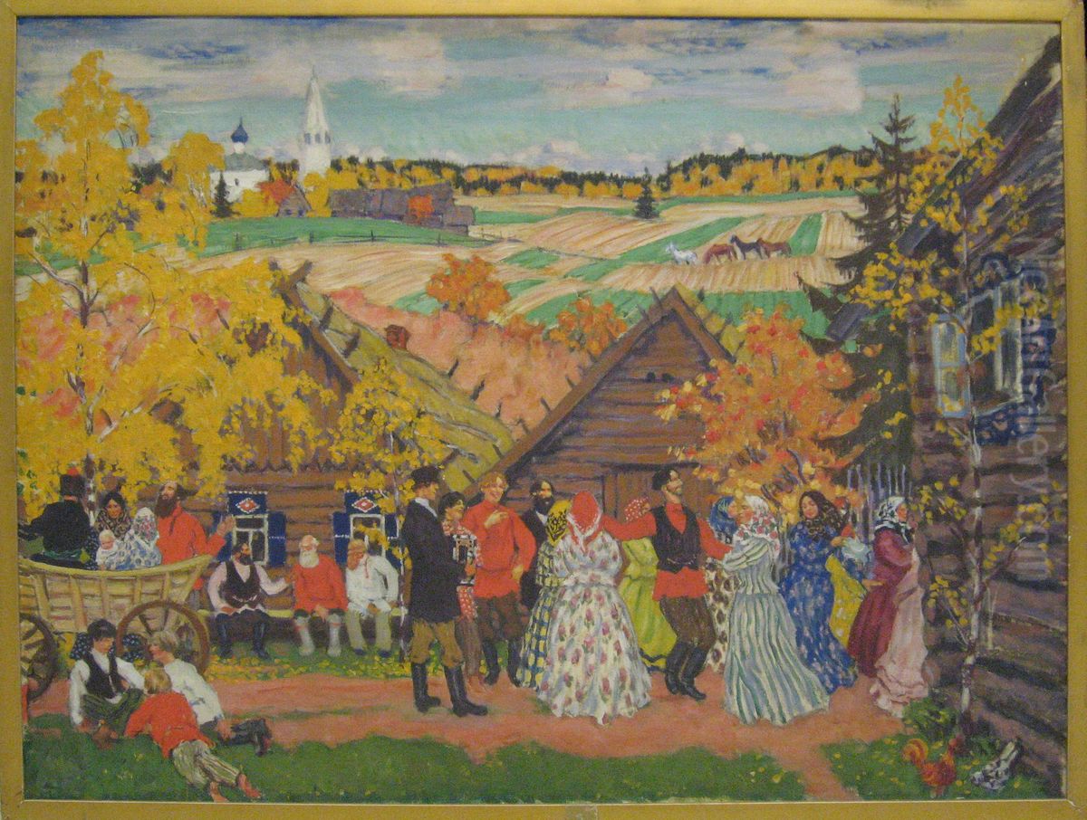 Village Festival Oil Painting by Boris Kustodiev