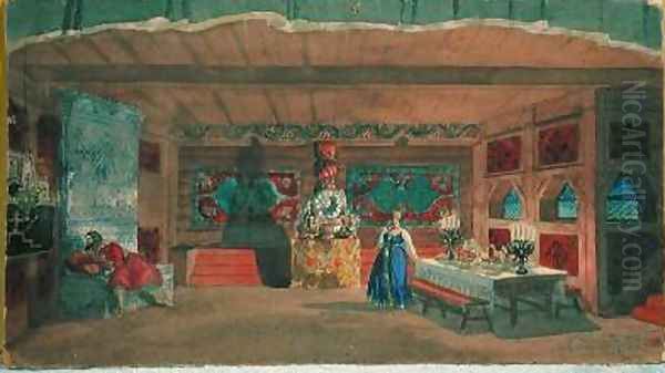 Stage design for Rimsky Korsakovs opera the The Tsars bride Oil Painting by Boris Kustodiev