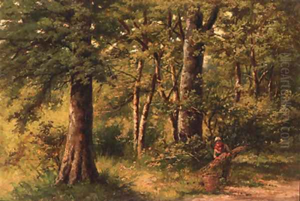 The woodgatherer Oil Painting by Hendrik Barend Koekkoek