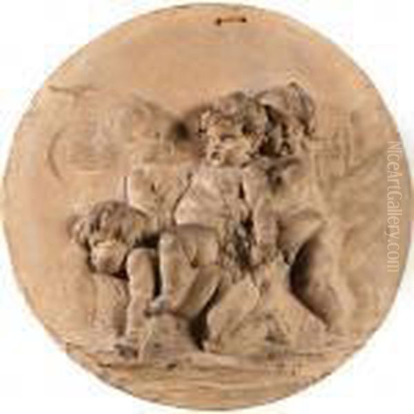 Beau Medaillon En Terre Cuite 
Representant Une Bacchanale D'enfants, France, Vers 1780, Attribue A 
Clodion Oil Painting by Clodion