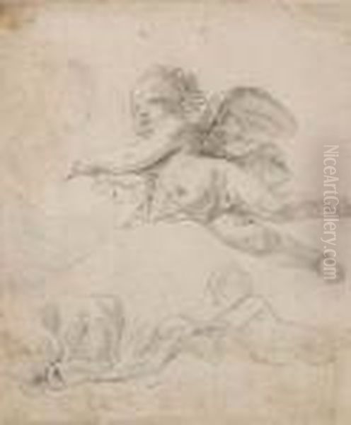 Sheet Of Studies With A Putto Holding A Drapery Oil Painting by Clodion
