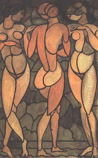 Glass window of the Schiffer Villa 1911 Oil Painting by Karoly Kernstok