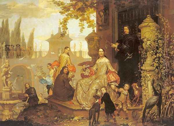 Portrait of a Family in a Garden 1680 Oil Painting by Jan van, the Younger Kessel
