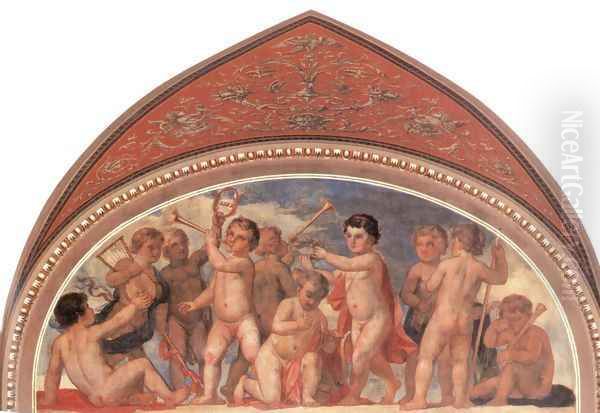 Putti Playing Music 1884 Oil Painting by Mihaly Kovacs