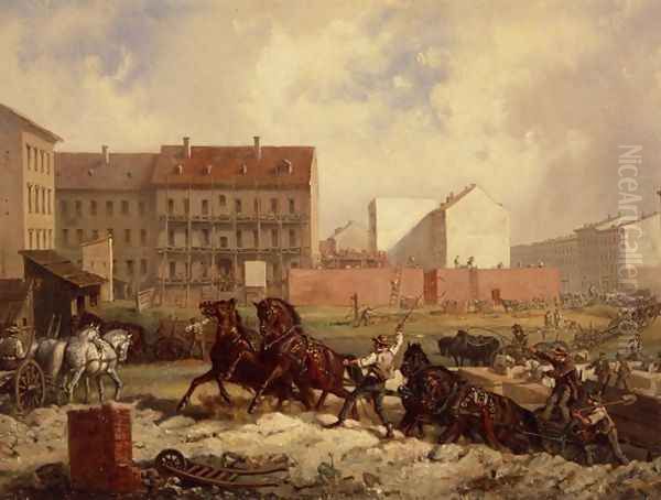 Period of Promoterism Construction of the Grenadierstrasse Berlin Oil Painting by Friedrich Kaiser