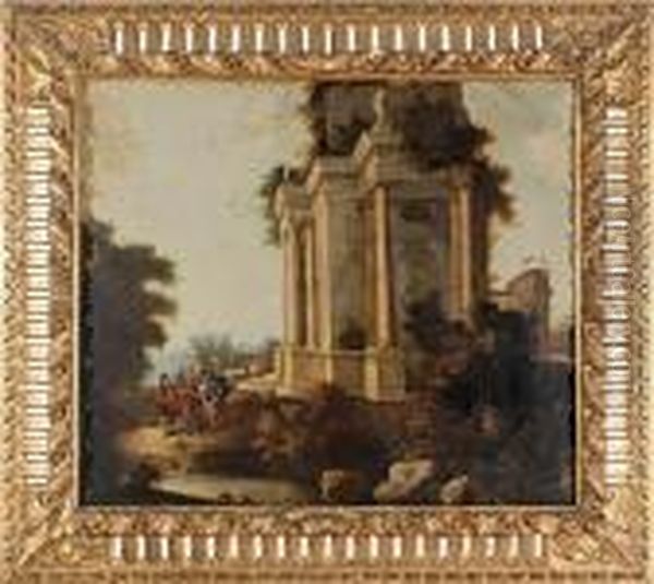 Ruinas Con El Encuentro De Jesucristo Y Sus Discipulos En El Camino De Emaus Oil Painting by Viviano Codazzi