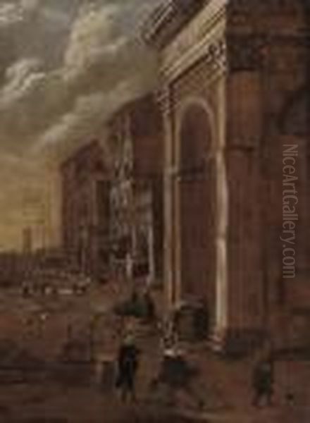 A Capriccio Of A Port Oil Painting by Viviano Codazzi