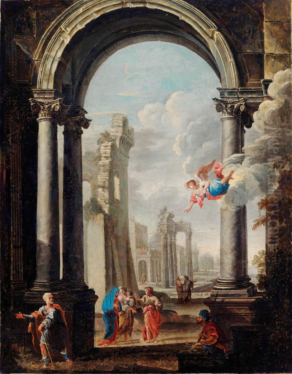 Architectural Capriccio With The Holy Family Oil Painting by Viviano Codazzi