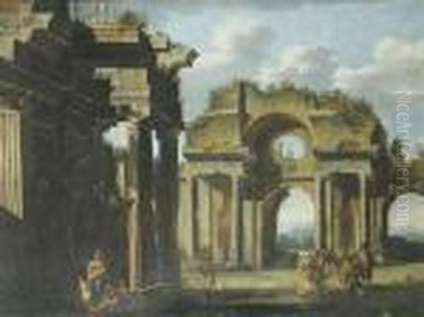 Paesaggio Con Rovine, Cacciatore E
Contadini Che Ballano Oil Painting by Viviano Codazzi