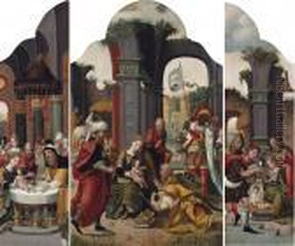 A Triptych: The Central Panel: 
The Adoration Of The Magi; The Left Wing: The Circumcision; The Right 
Wing: The Adoration Of The Shepherds Oil Painting by Pieter Coecke Van Aelst