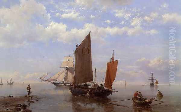 Shipping in a Calm Oil Painting by Hermanus Jr. Koekkoek