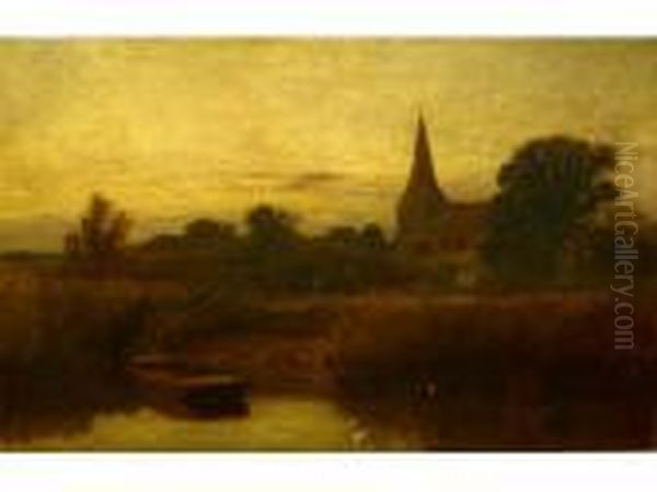 Paesaggio
Conn Chiesa Di Campagna, Fiume E Barca Oil Painting by George Vicat Cole