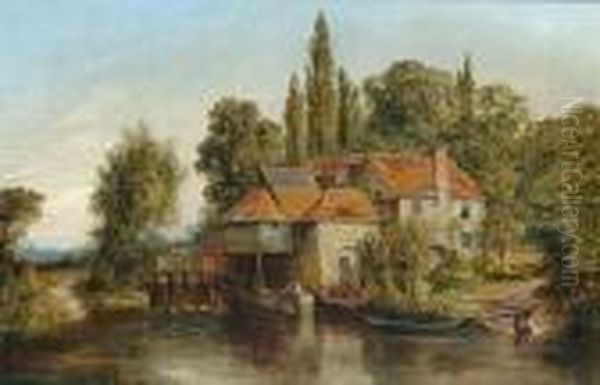 The Old Mill, Thought To Be At Henley Oil Painting by George Vicat Cole