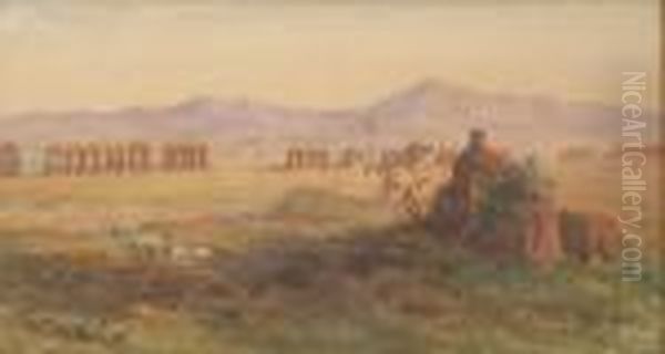 Campagna Romana Con 
 L'acquedotto Felice Oil Painting by Enrico Coleman