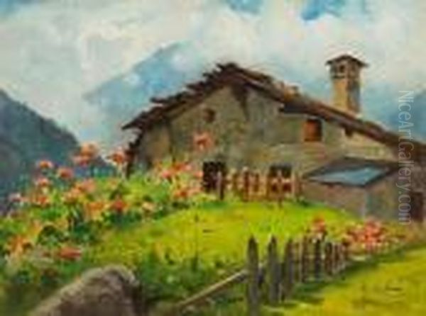 Baita In Montagna Oil Painting by Giovanni Colmo