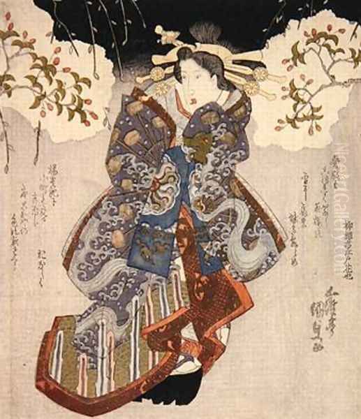 Iwai Kumesaburo II as a courtesan Oil Painting by Utagawa Kunisada