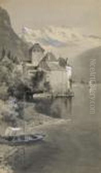 Schloss Chillon Am Genfer
 See. Oil Painting by Edward Theodore Compton