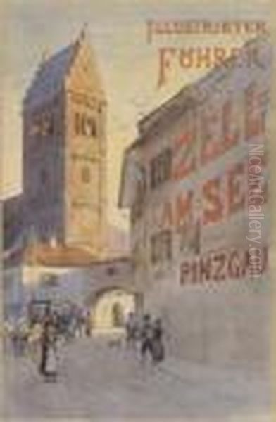 Zell Am See - Partie Bei Der
 Stadtpfarrkirche Zum Hl. Hippolyt. Oil Painting by Edward Theodore Compton