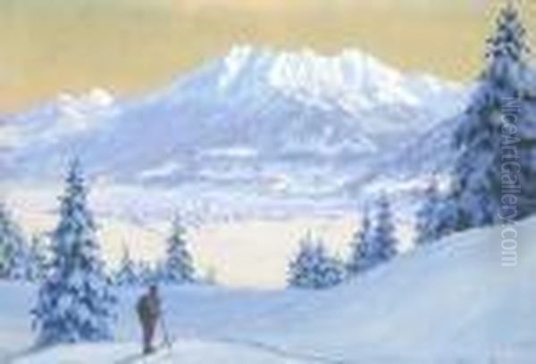 Blick Auf Das Winterliche
 Oberstdorf. Oil Painting by Edward Theodore Compton