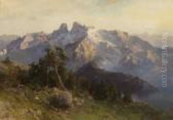 Morgen Im Hochgebirge - Blick Auf
 Den Monte Cristallo. Oil Painting by Edward Theodore Compton