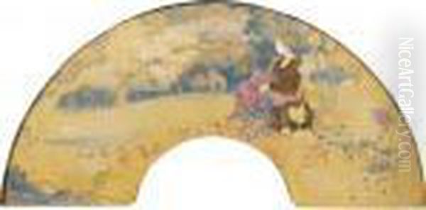 La Balade Des Dames Du Temps 
Jadis ; Jeune Fille Reveuse [ ; The Ballad Of The Ladies In Times Past ;
 Young Girl Dreaming ; A Pair ; Watercolour And Gouache On Silk ; 
Signed, One Dated '93, One Annotated With Two Stanzas Of The Poem By 
Francois Vi Oil Painting by Charles Edward Conder