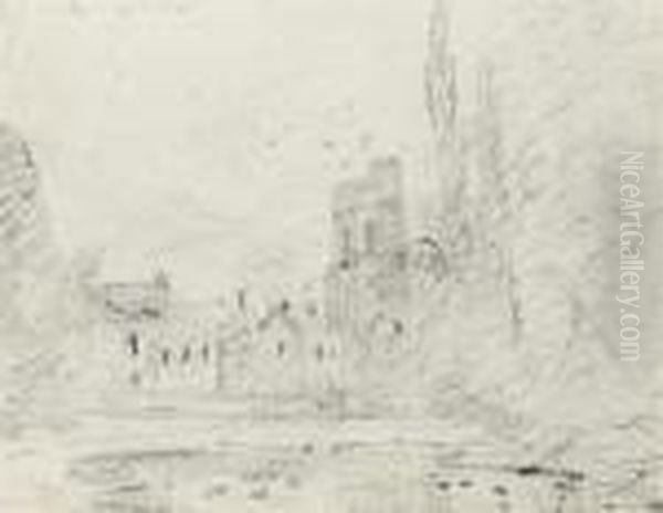 A Landscape With Buildings And A Tower Seen Over Water Oil Painting by John Constable