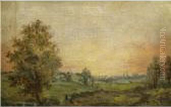 A Landscape Near Dedham At Sunset Oil Painting by John Constable