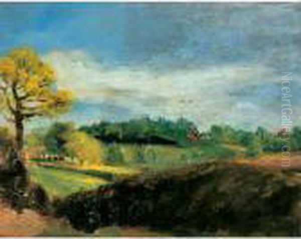 East Bergholt Common: View To 
The Rectory From The Fields Behind Golding Constable's House Oil Painting by John Constable