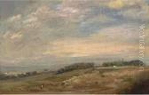 An Extensive Landscape With A 
Figure In The Foreground,traditionally Identified As Sandpits Near 
Dedham Oil Painting by John Constable