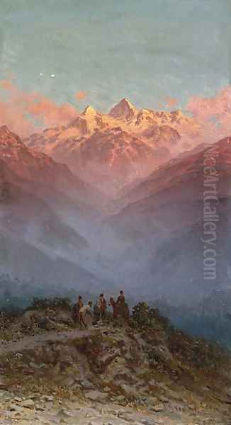 View of the Mountains of the Caucasus Oil Painting by Gavril Kondratenko