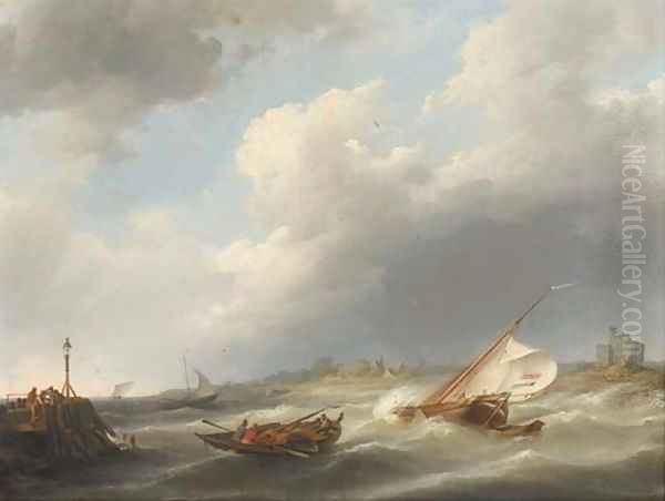Caught in a stiff breeze Oil Painting by Johannes Hermanus Koekkoek Snr