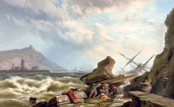 The rescue Oil Painting by Johannes Hermanus Koekkoek Snr