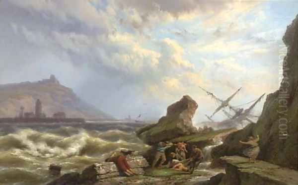 A shipwreck Oil Painting by Johannes Hermanus Koekkoek Snr