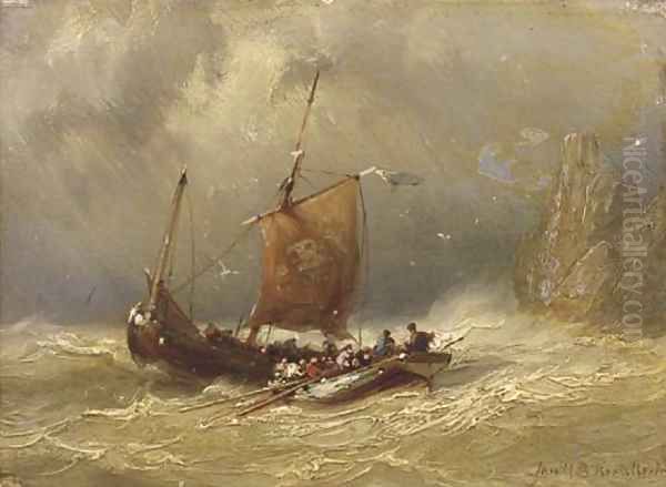 Setting out on choppy waters Oil Painting by Johannes Hermanus Koekkoek Snr