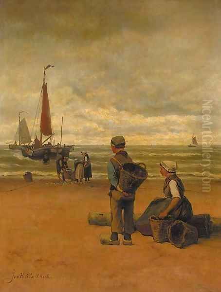The daily catch Oil Painting by Johannes Hermanus Koekkoek Snr