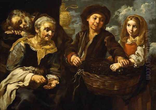 Young Boy Selling Vegetables Oil Painting by Bernhard Keil, Monsu Bernardo