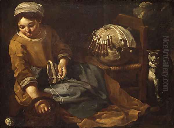The Lacemaker Oil Painting by Bernhard Keil, Monsu Bernardo