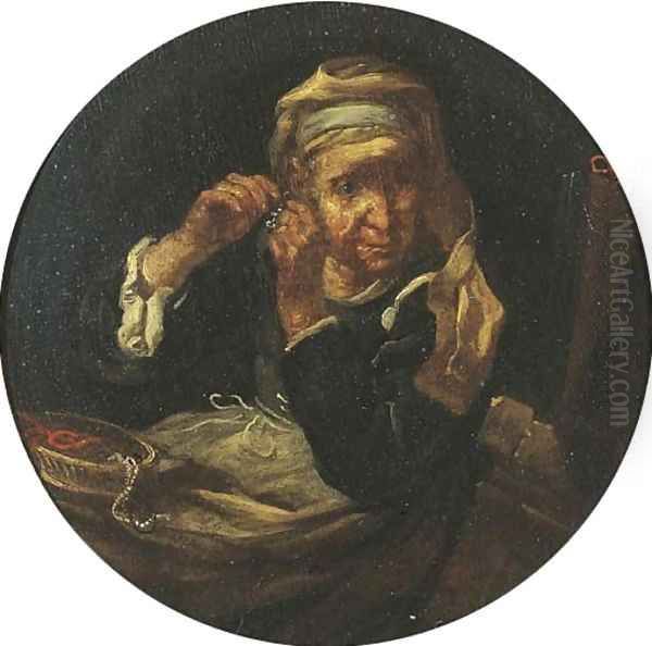 An old lady at her toilet Oil Painting by Bernhard Keil, Monsu Bernardo