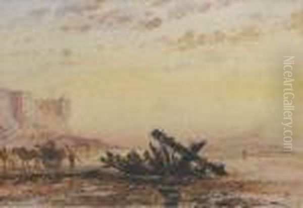 Wreckers Beneath Elizabeth Castle, 
Jersey Oil Painting by Edward William Cooke