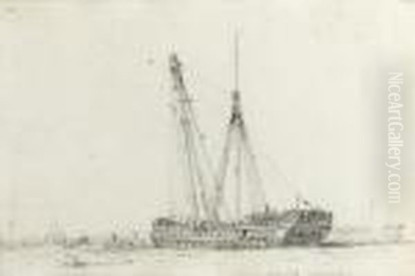 The Sheer Hulk, Portsmouth (
Recto
) (illustrated) And A Subsidiary Sketch Of Figures Disembarking Into A Life-boat From A Listing Ship (
Verso
); The Black Eagle; And The Persia Oil Painting by Edward William Cooke