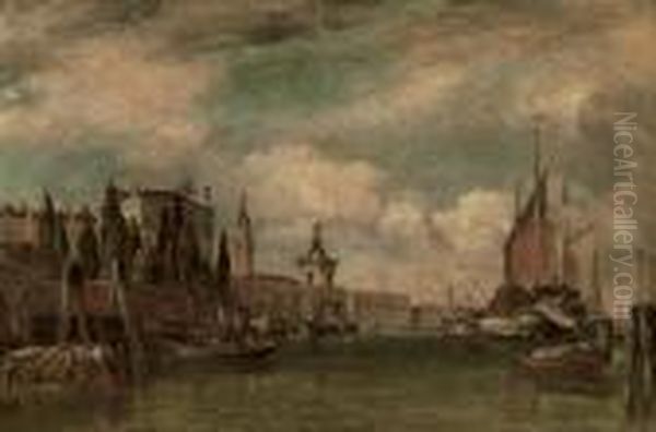 A View Across The Canale Della Giudecca Towards Porto Franco And The Dogana, Venice Oil Painting by Edward William Cooke