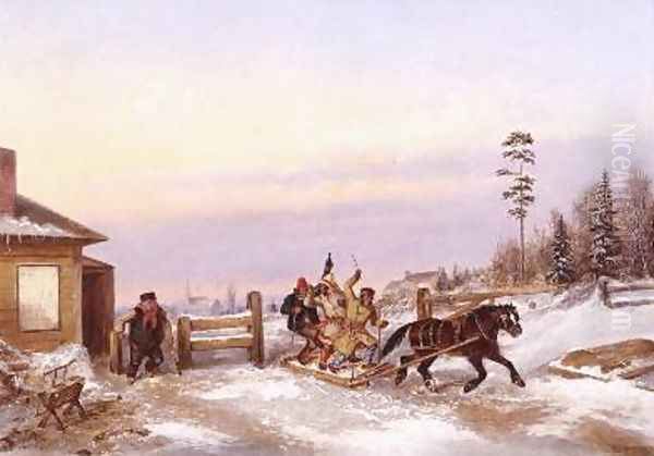Bilking the Toll Gate Oil Painting by Cornelius David Krieghoff