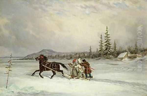 Habitants Sleighing Oil Painting by Cornelius David Krieghoff