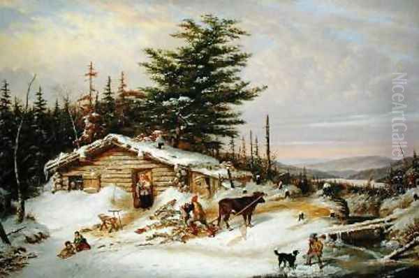 Settlers Log House Oil Painting by Cornelius David Krieghoff