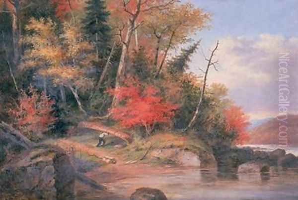 Carrying a canoe to the river St Maurice Oil Painting by Cornelius David Krieghoff