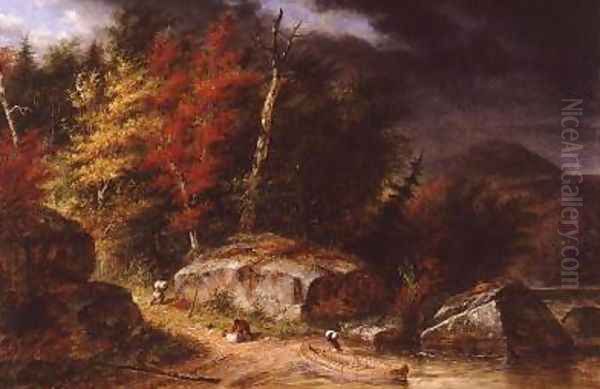 Hunter preparing to Portage Oil Painting by Cornelius David Krieghoff